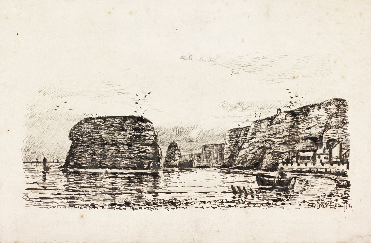 Marsden Rock and Grotto (czarny tusz na papierze) autorstwa Duncan F. McLea