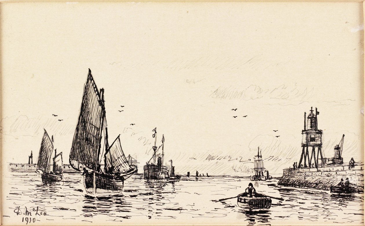 Groyne. South Shields (czarny tusz na karcie) autorstwa Duncan F. McLea