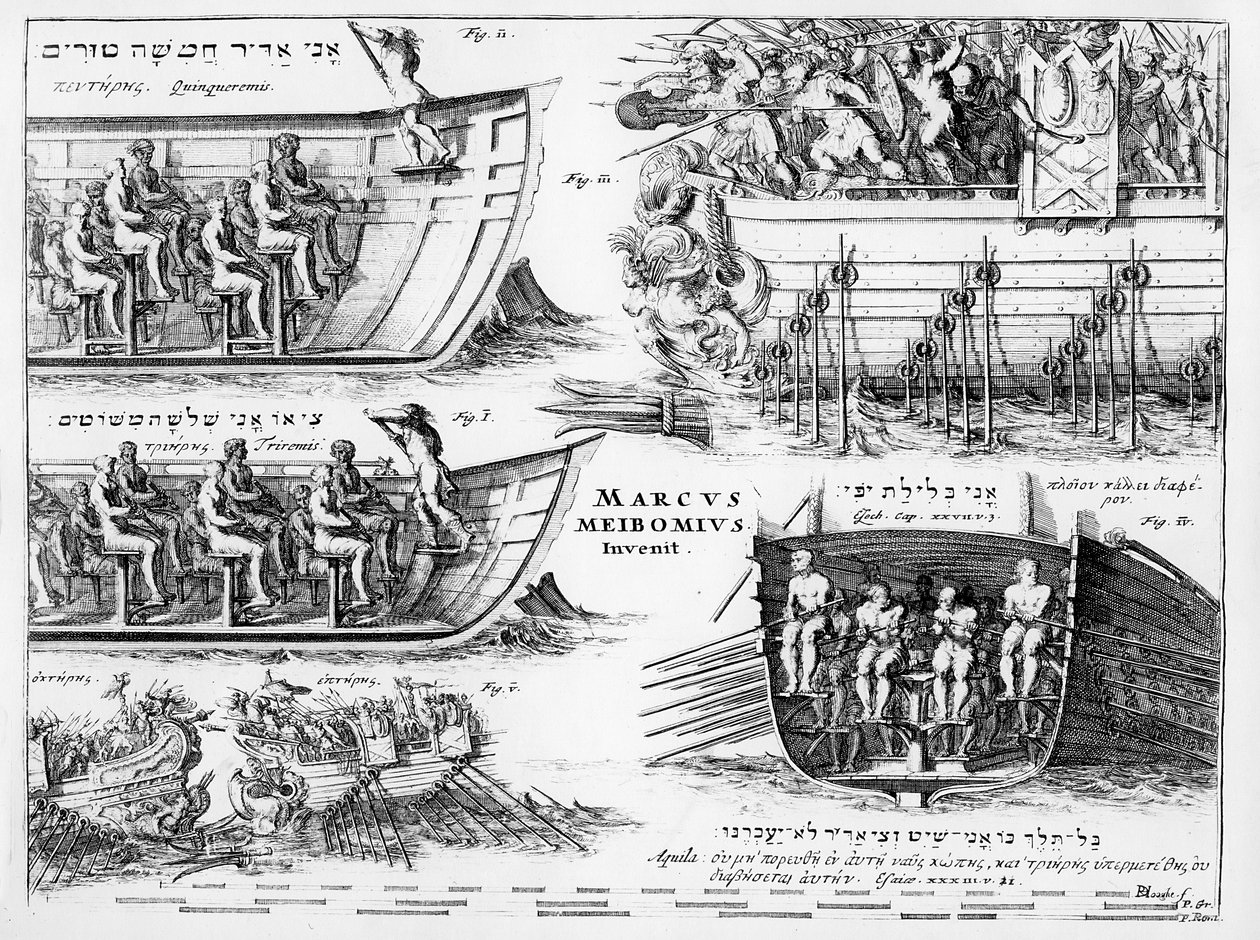 Frontyspis do „De Fabrice Triremium Liber” Marcusa Meiboma, opublikowany w 1671 r. autorstwa Dutch School