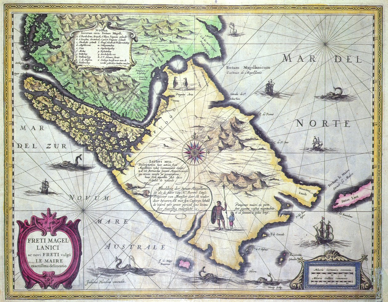 Mapa Cieśniny Magellana, Patagonia (kolor grawerowany) autorstwa Dutch School