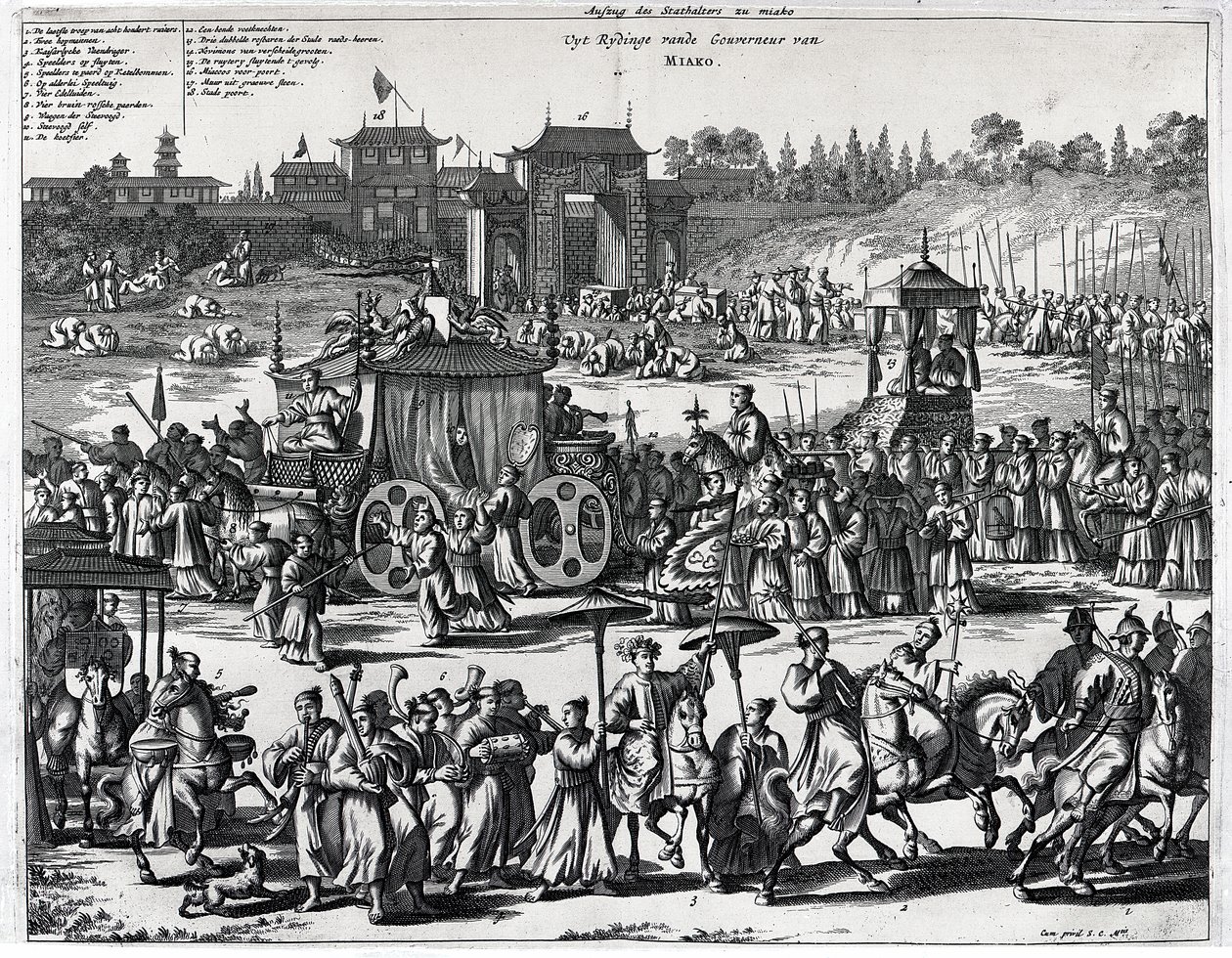Eisena nuo Makao vartų, iliustracija iš Arnoldo Montanuso „Atlas Chinensis“, 1671 m. autorstwa Dutch School