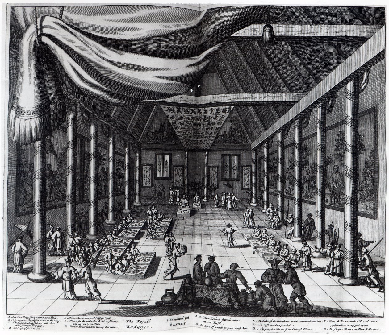 Bankiet Królewski, ilustracja z „Atlas Chinensis” autorstwa Arnoldusa Montanusa, 1671 autorstwa Dutch School