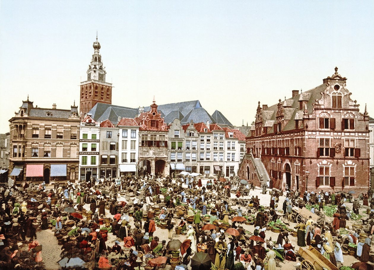 Grote Markt, Nijmegen, Holandia, wyd. 1900 autorstwa Dutch Photographer