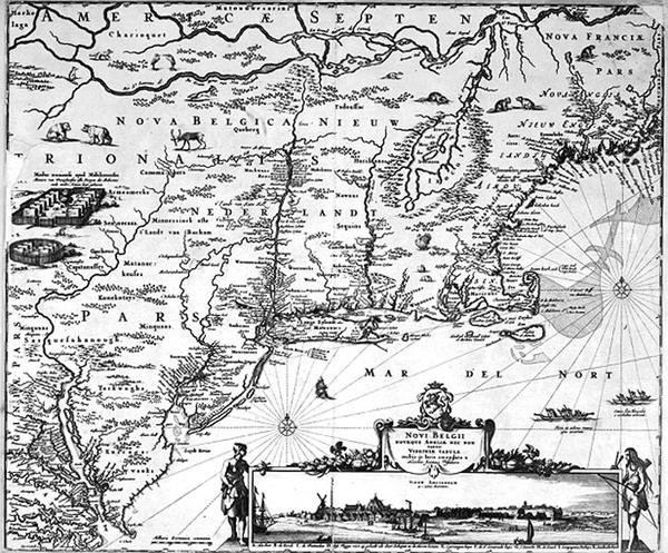 Mapa Nowego Amsterdamu, ok. 1650 r. (rycina) autorstwa Dutch School