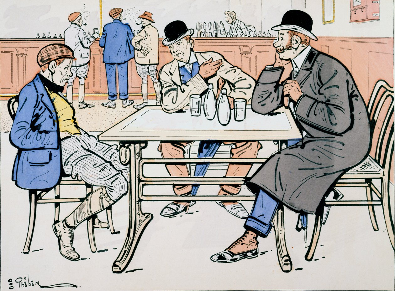 Dżokej i trenerzy w barze, ok. 1905 r. autorstwa E. Thelem