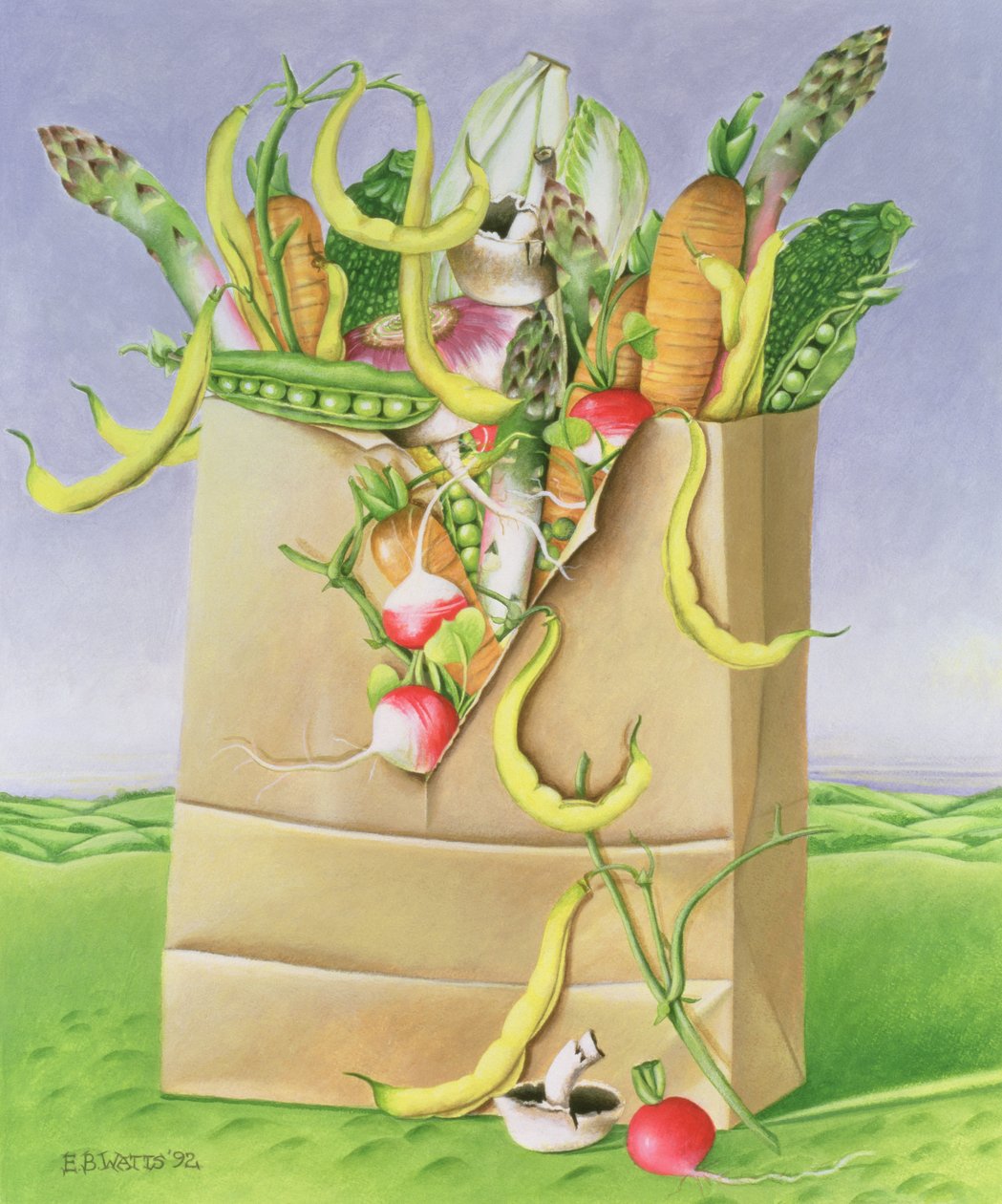 Torba Papierowa z Warzywami, 1992 (akryl) autorstwa E.B. Watts