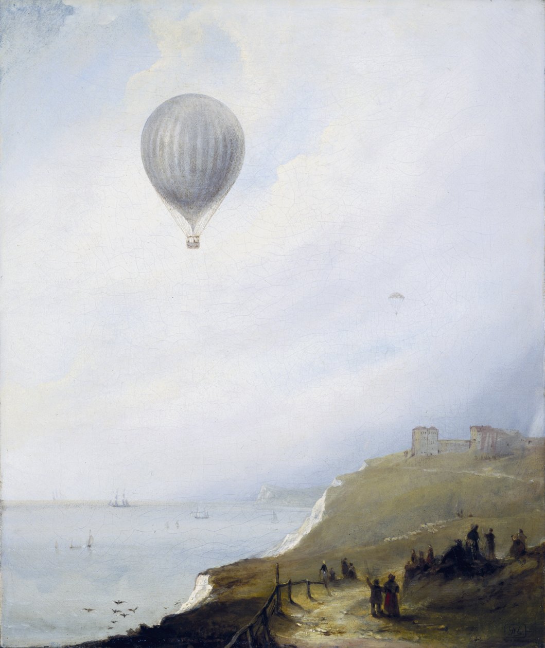 Balon nad klifami, Dover, 1840 autorstwa E.W. Cocks