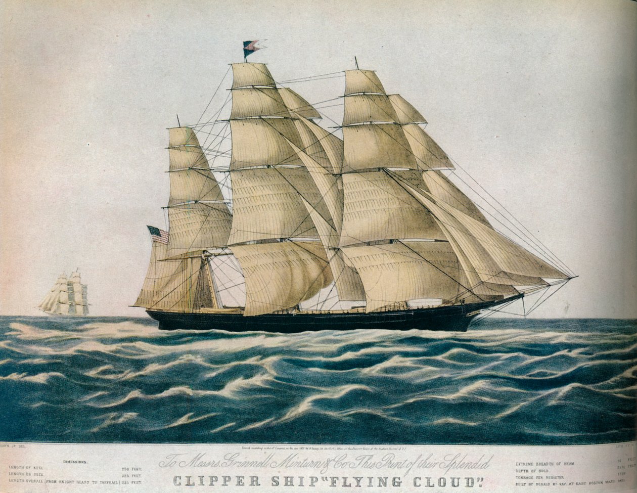 „Statek Clippera: Latająca chmura”, 1852 r. autorstwa E Brown Jr
