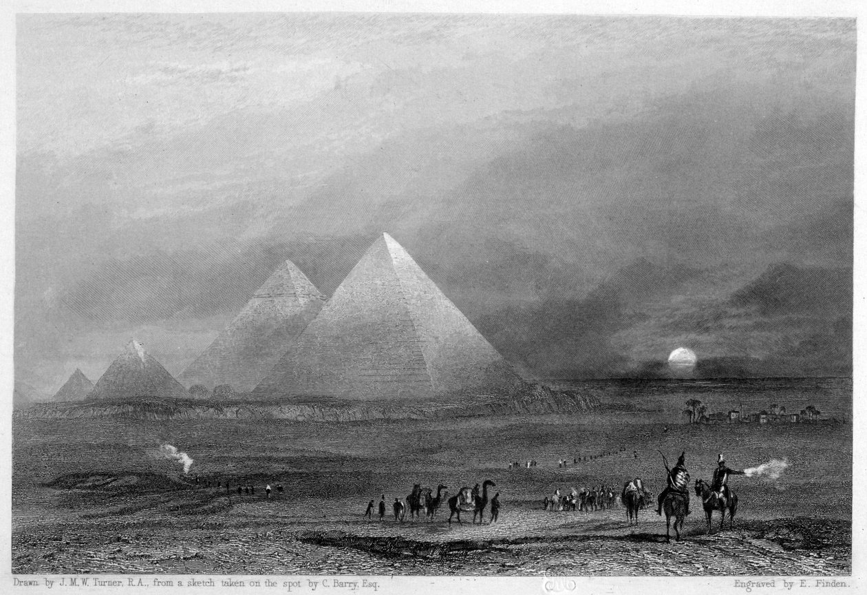 Piramidy, Giza, Egipt, XIX w. autorstwa E. Finden