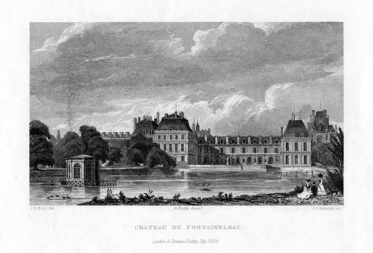 Zamek Fontainebleau, Francja, 1829. autorstwa E. I. Roberts