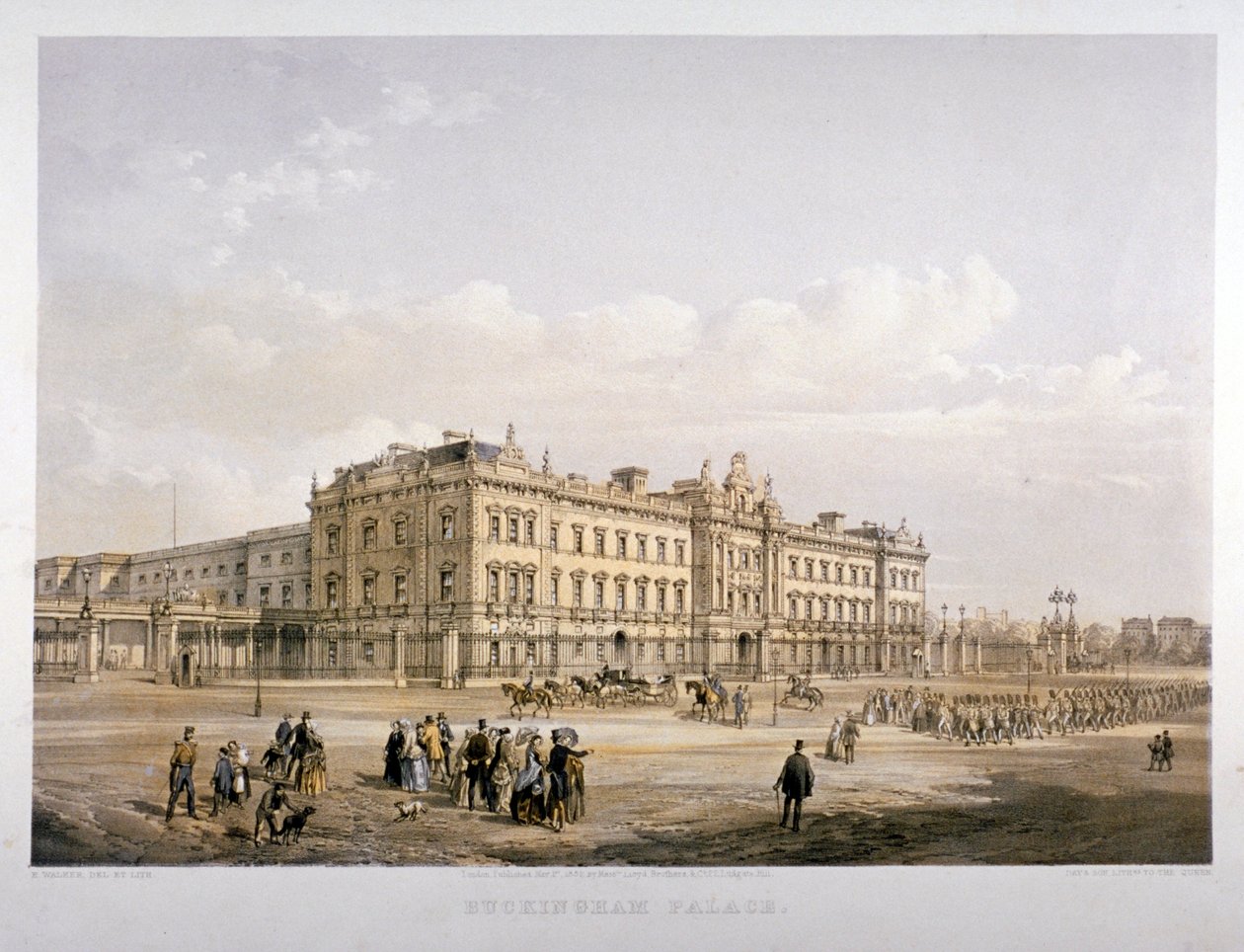 Pałac Buckingham, Londyn, 1852 r. autorstwa E Walker