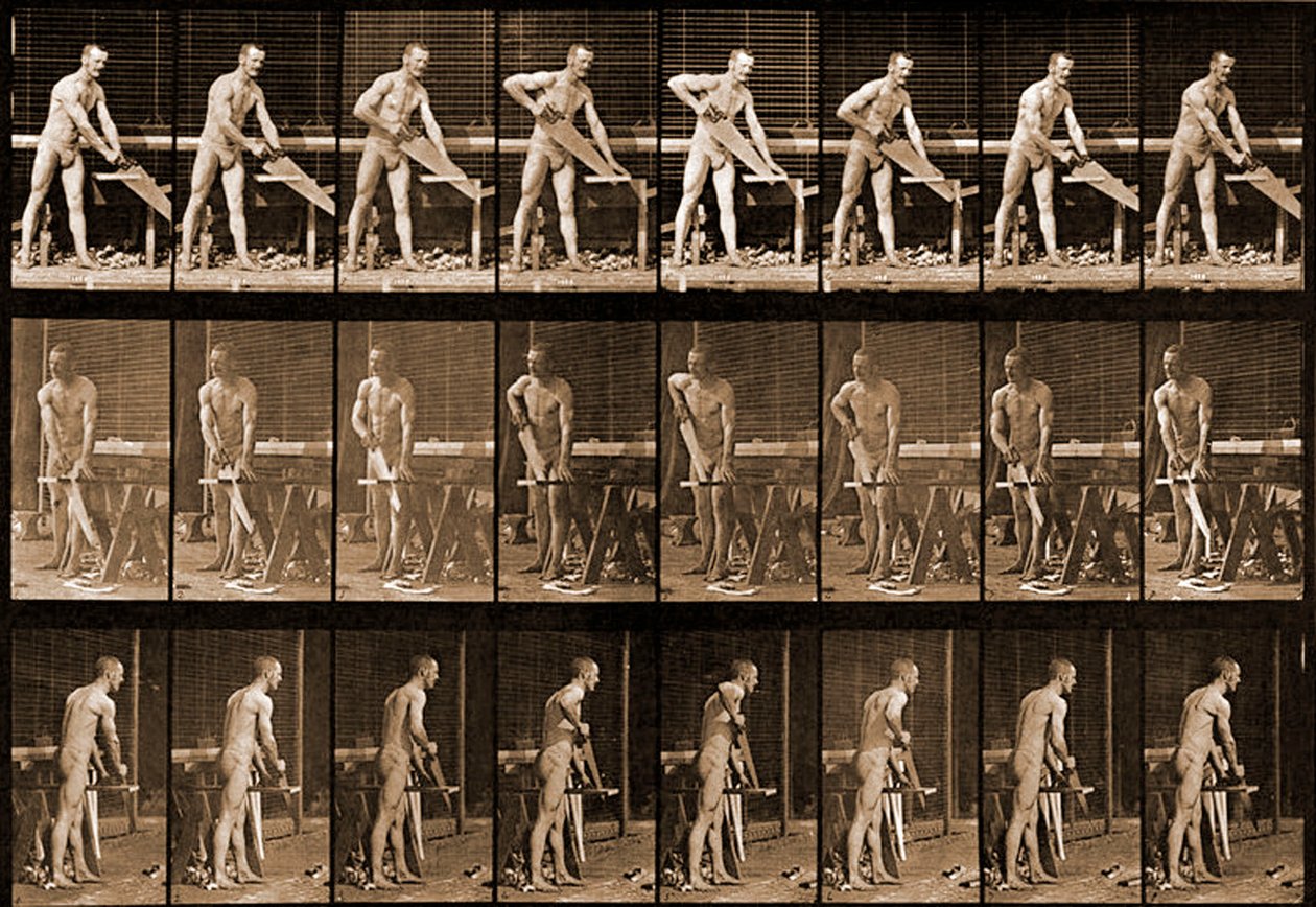 Człowiek z piłą z serii „Animal Locomotion”, ok. 1881 r. autorstwa Eadweard Muybridge