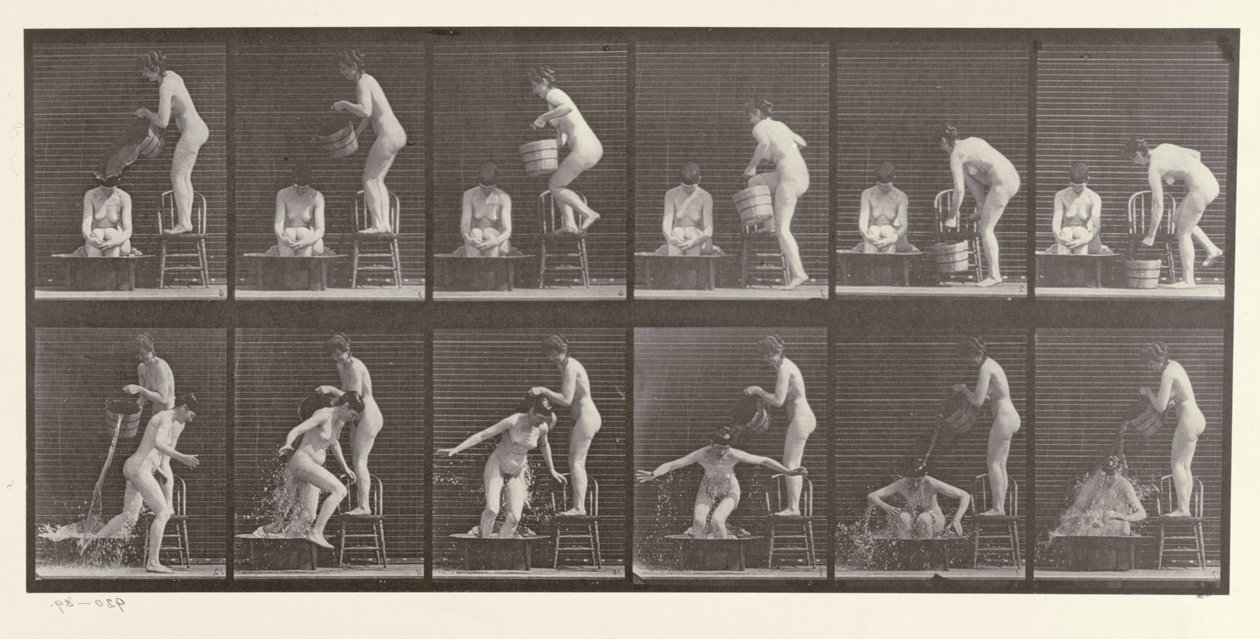 Dwie kąpiące się kobiety, tablica 406 z "Animal Locomotion", 1887 autorstwa Eadweard Muybridge