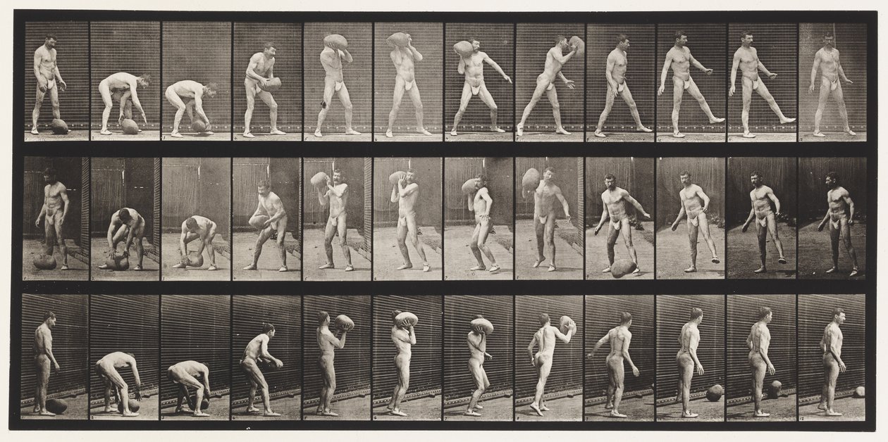 Płyta 317. Podnoszenie 70-funtowego kamienia autorstwa Eadweard Muybridge
