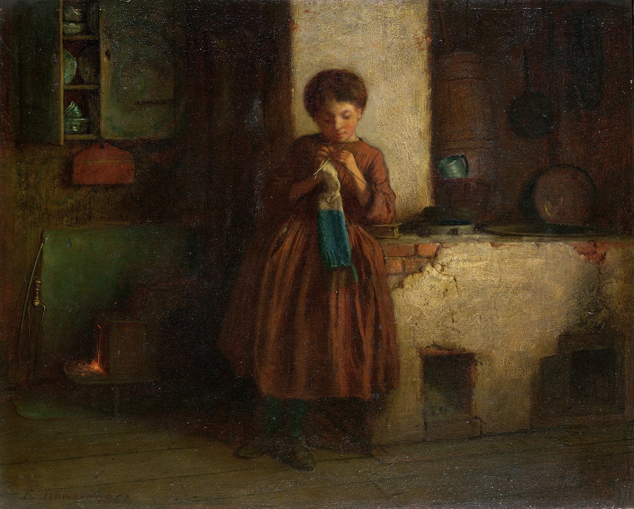 Dziewiarstwo dla Żołnierzy, 1861 (olej na tartaku) autorstwa Eastman Johnson