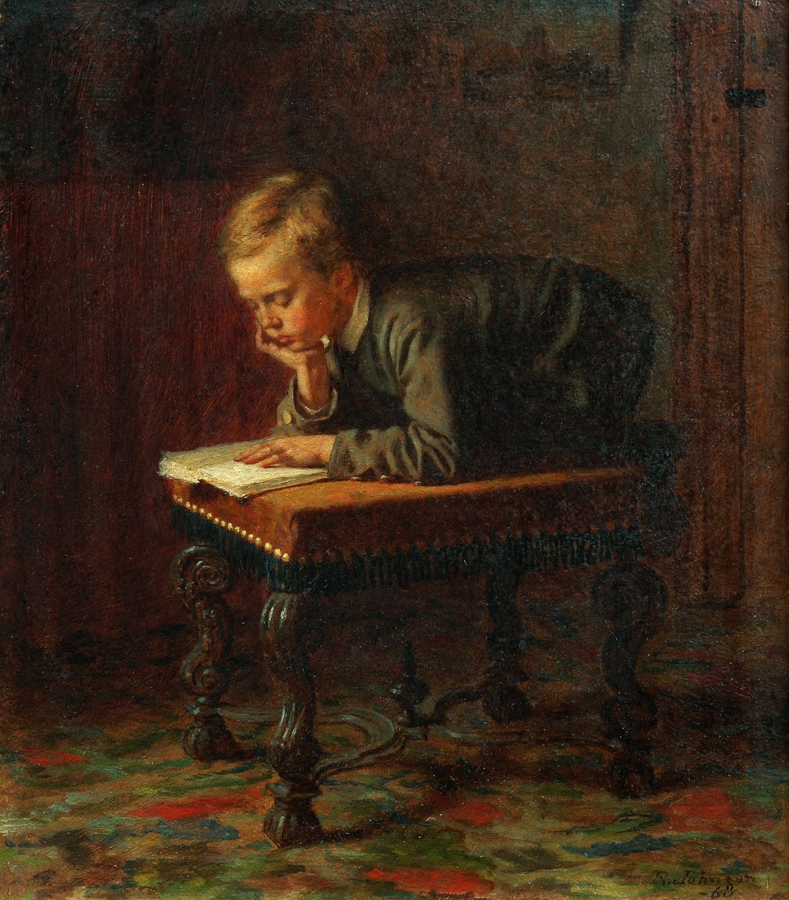 czytający chłopiec autorstwa Eastman Johnson