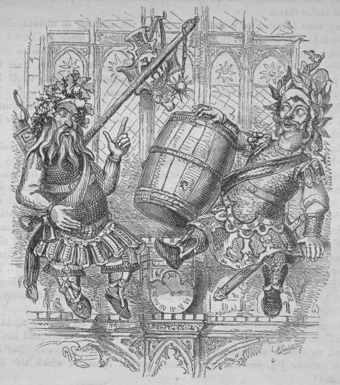 Gog i Magog z beczką, 1840 autorstwa Ebenezer Landells