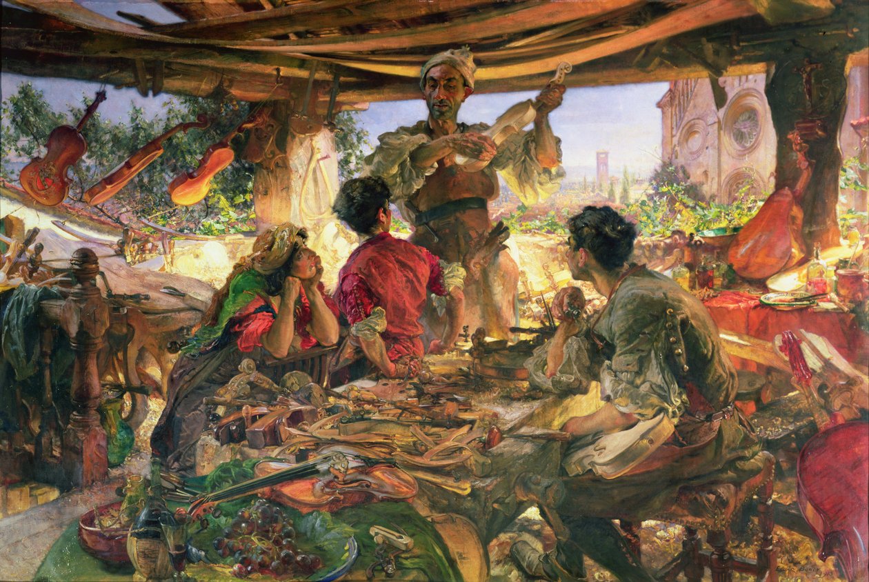 Stradivarius w swoim warsztacie w Cremonie, 1913 autorstwa Edgar Bundy