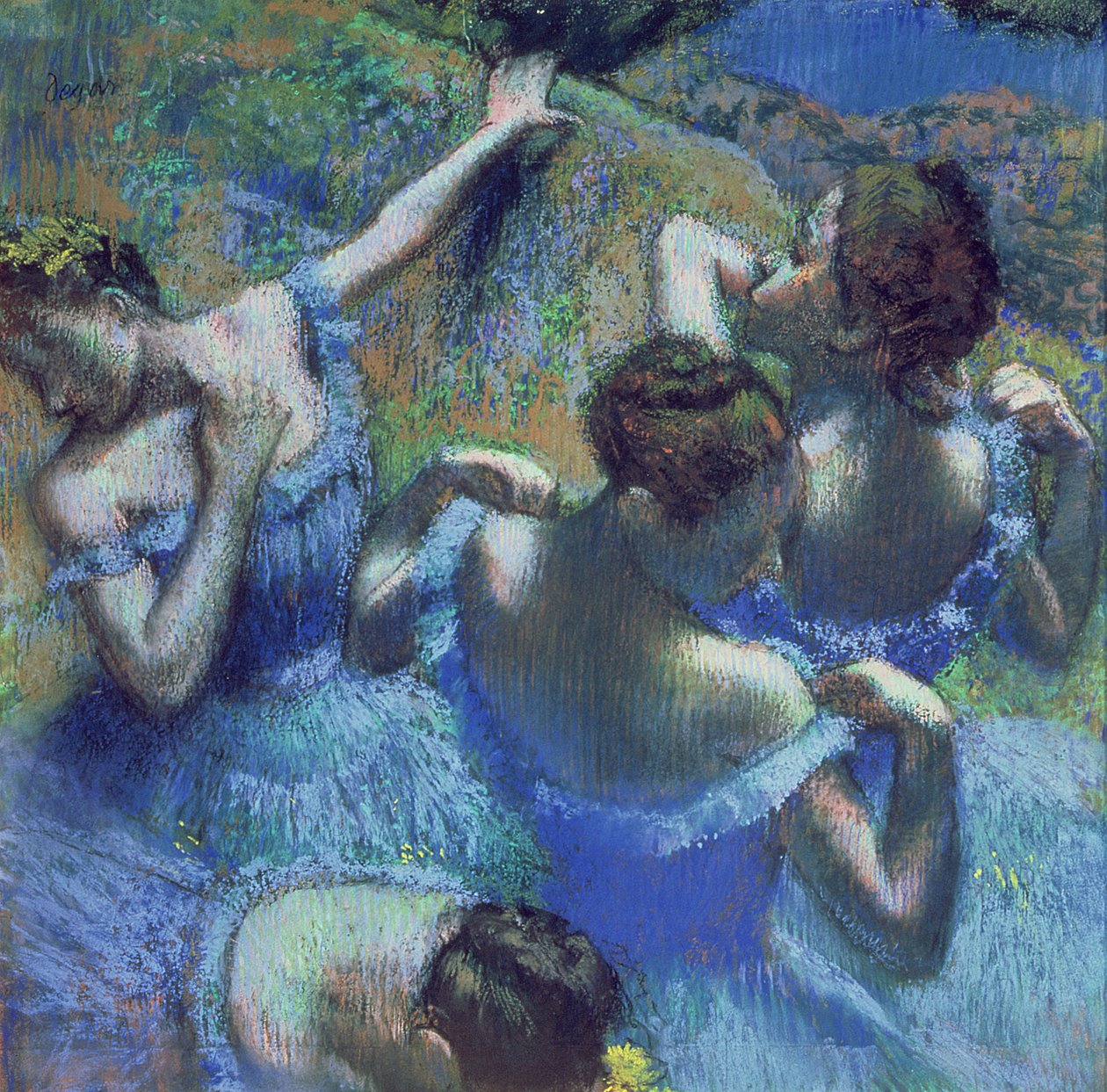 Niebiescy Tancerze, ok.1899 (pastel) autorstwa Edgar Degas