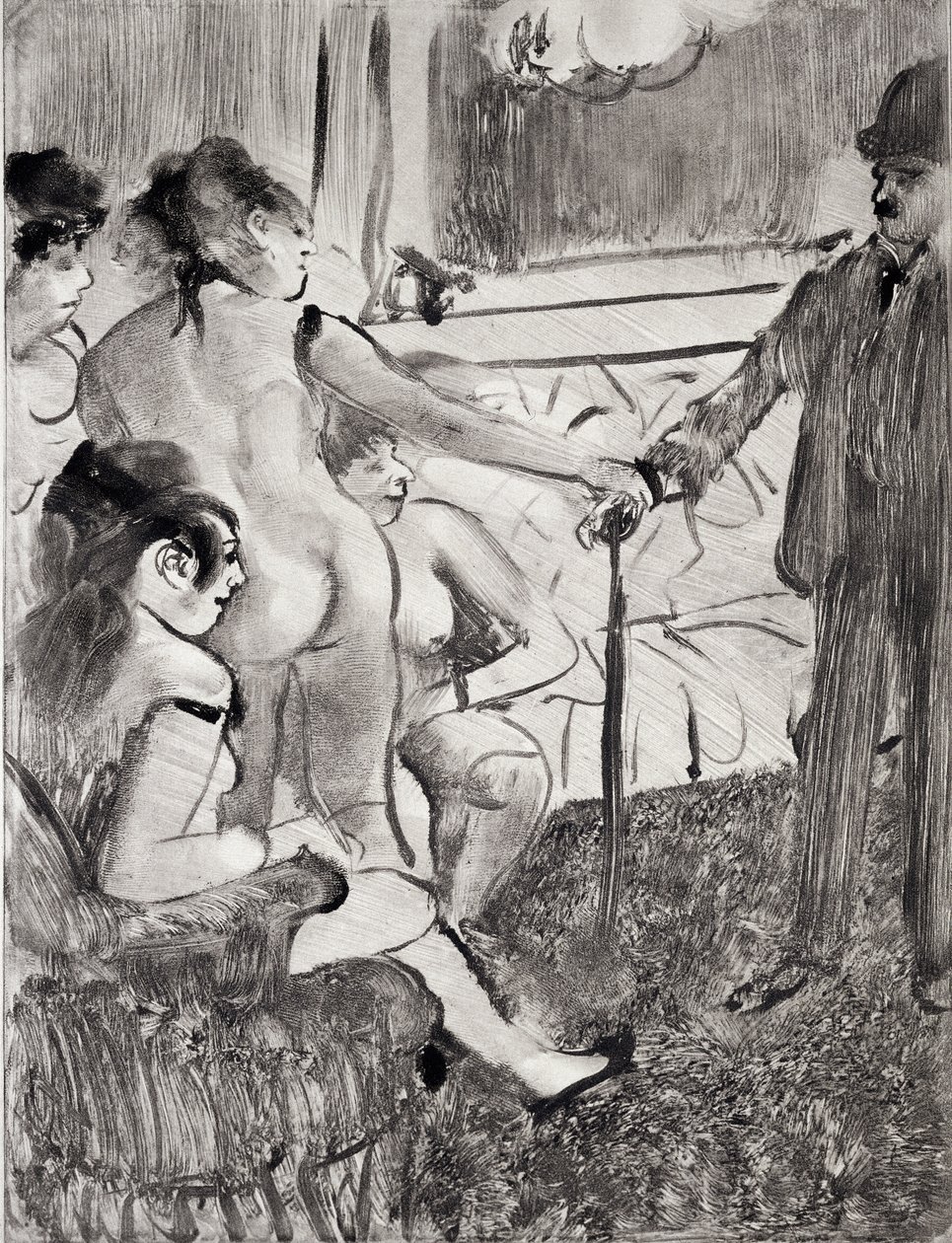Ilustracja z „La Maison Tellier” Guy de Maupassant (1850-93) rytowana przez Maurice