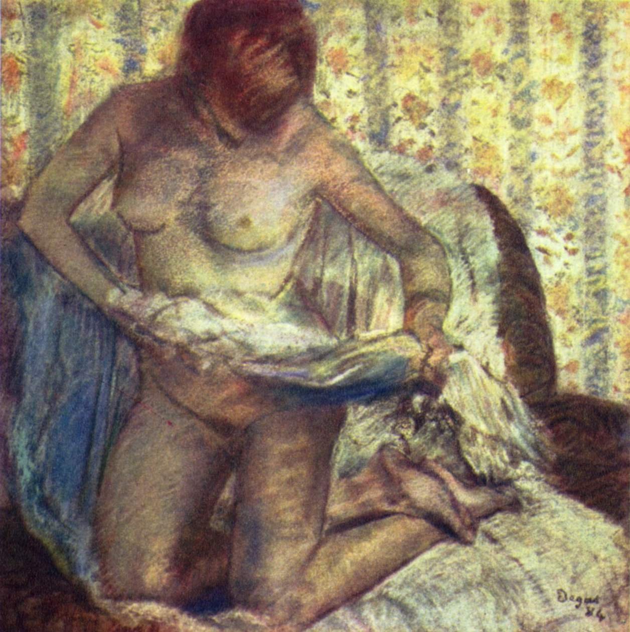 Klęcząca kobieta autorstwa Edgar Degas