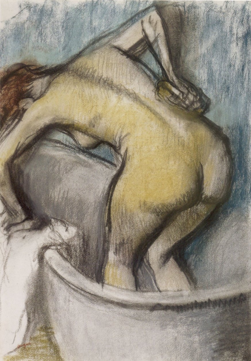 Łaźnia-Kobieta podpierająca plecy, pastel na papierze, ok. 1900 r. 1887 autorstwa Edgar Degas