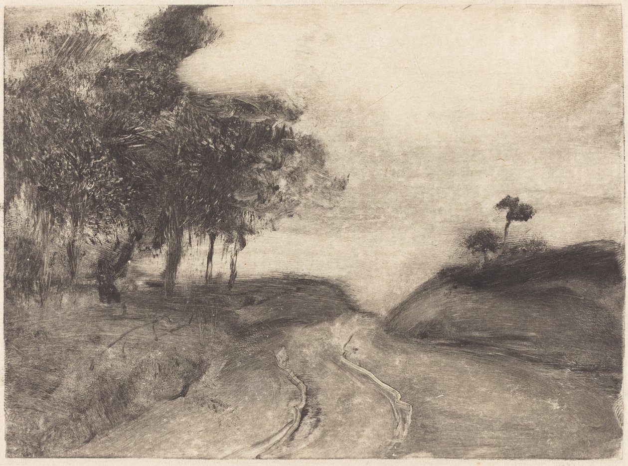 Droga (La route), ok. 1878-1880 (monotypia (czarny tusz) na papierze porcelanowym) autorstwa Edgar Degas