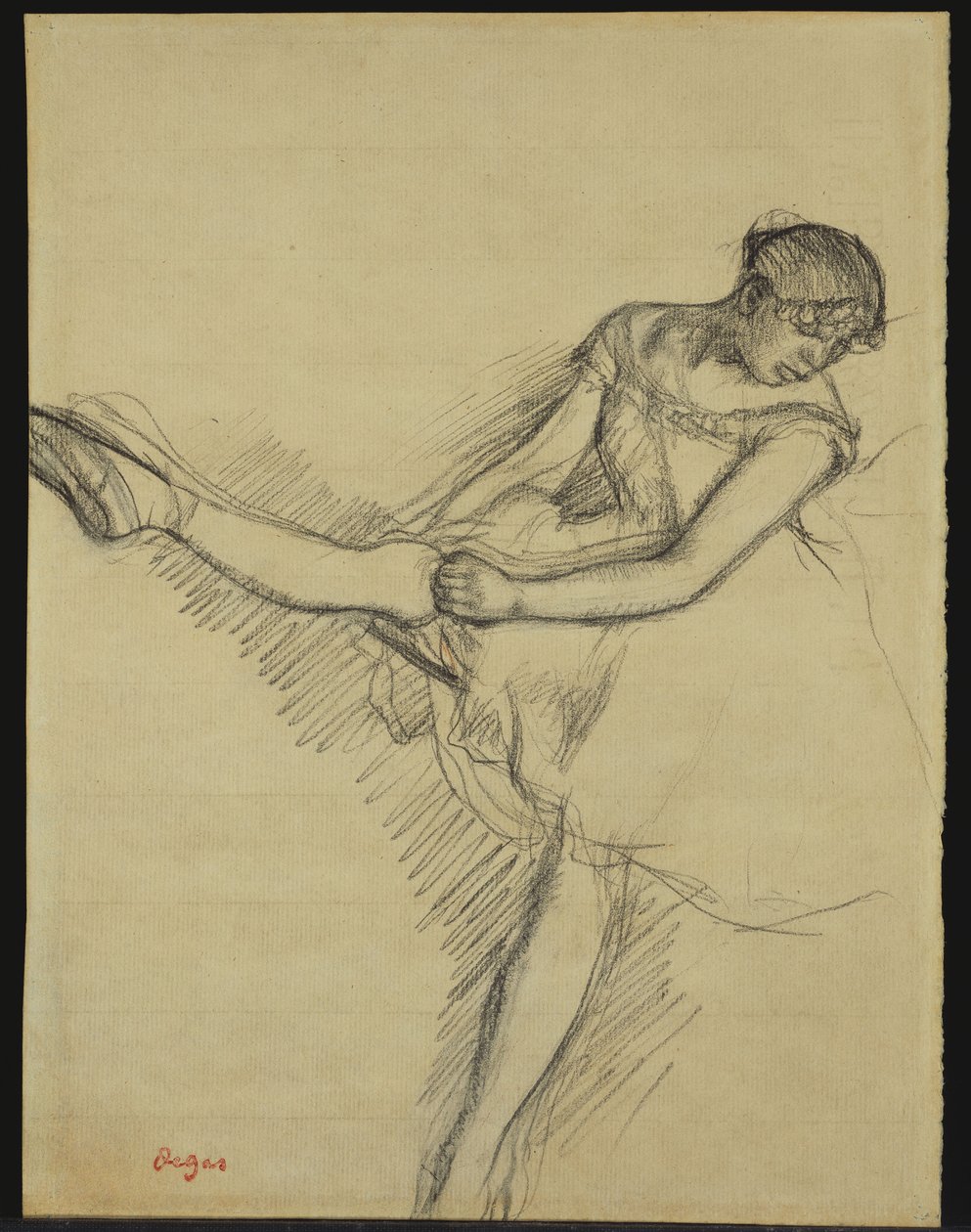 Siedząca tancerka, poprawiająca pończochę, ok. 1880 r. autorstwa Edgar Degas