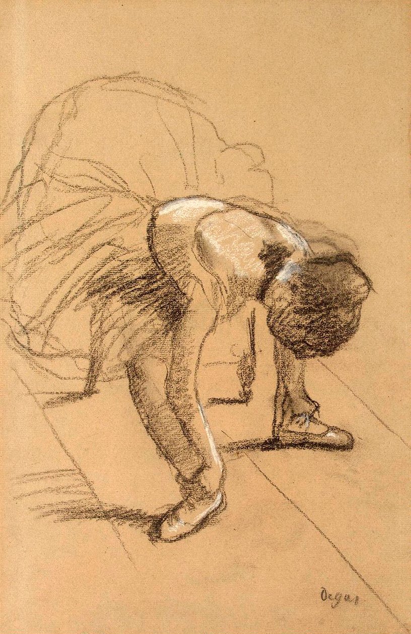 Siedząca tancerka poprawiająca buty, c1876. autorstwa Edgar Degas