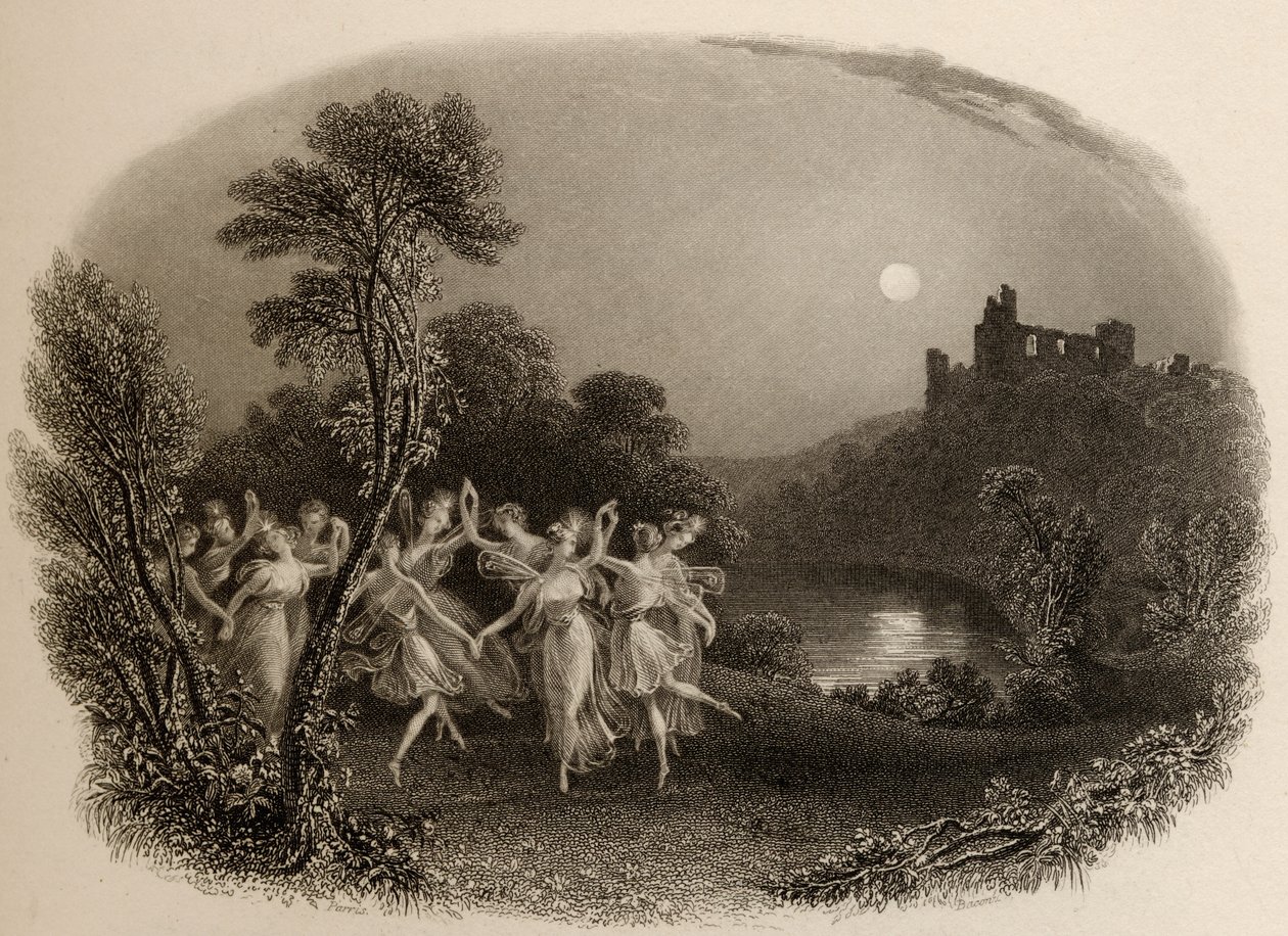 Taniec wróżek, rytowany przez F.C. Lewis, ilustracja z „Pielgrzymów Renu” z 1840 r. autorstwa Edmund Thomas Parris