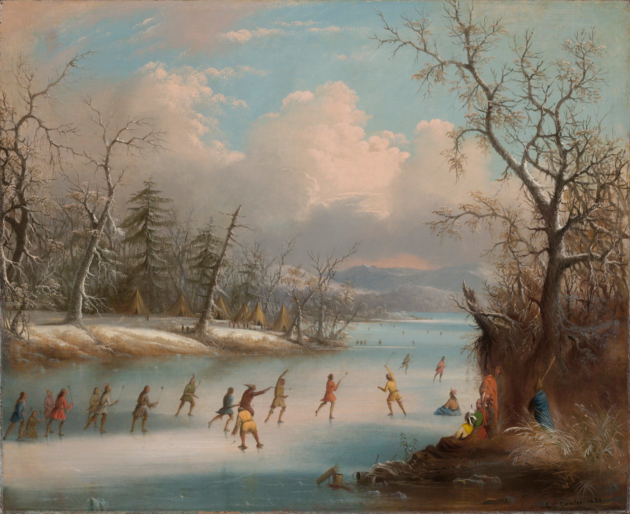Indianie grający w lacrosse na lodzie autorstwa Edmund C. Coates