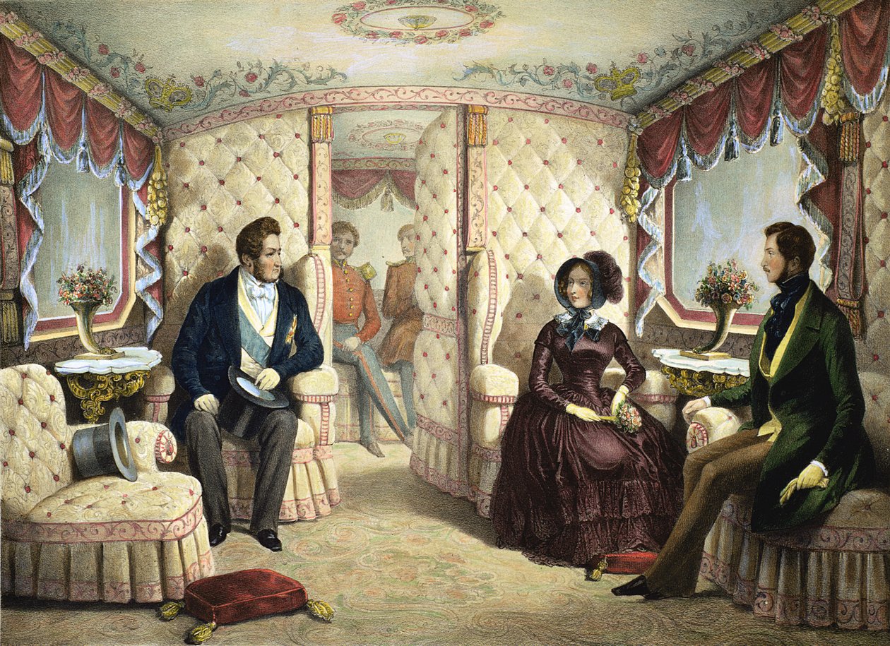 Wnętrze wagonu królowej, rytowane przez Julesa Davida (1808-92), ok.1844 autorstwa Edouard Pingret
