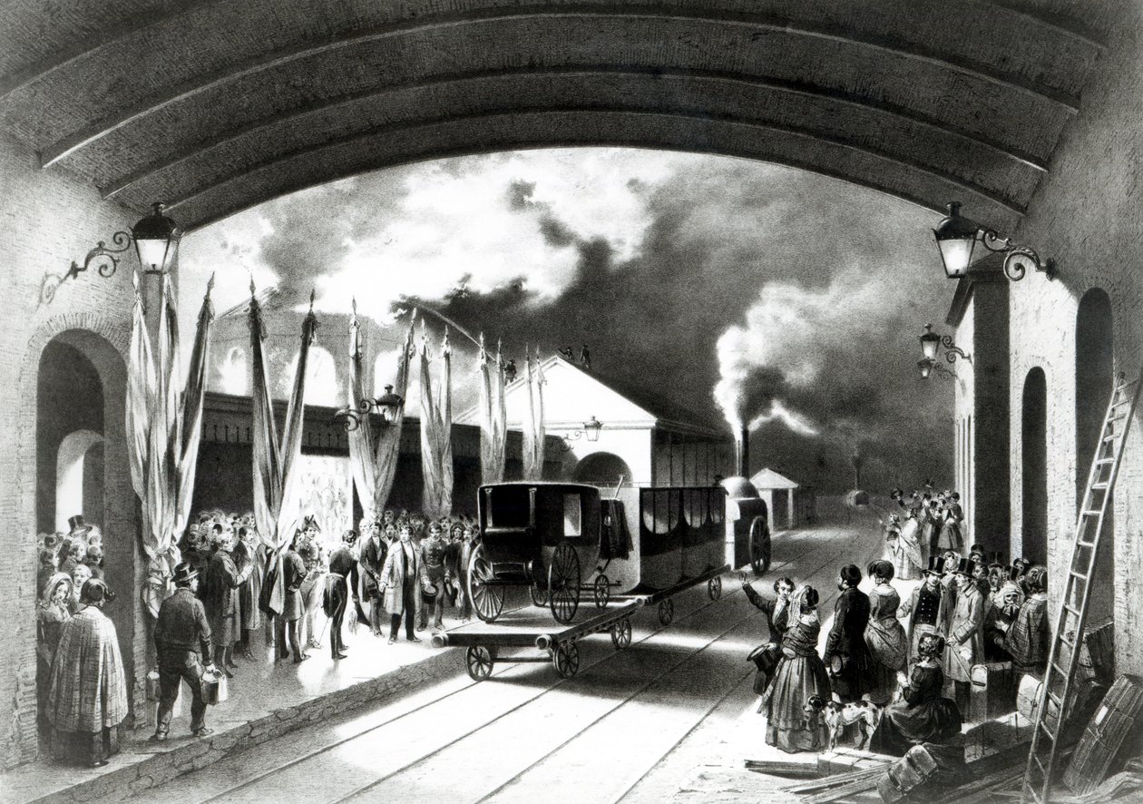 Król Francji Ludwik Filip odjeżdżający ze stacji New Cross, Deptford, 1844 autorstwa Edouard Pingret