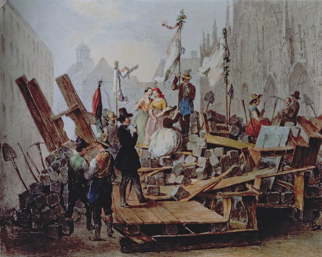 Barykady na Stephansplatz, Wiedeń, 1848 r. autorstwa Edouard Ritter