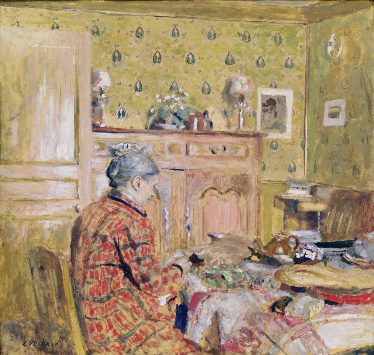 Matka Artysty przy śniadaniu, 1899-1904 (olej na kartonie) autorstwa Edouard Vuillard