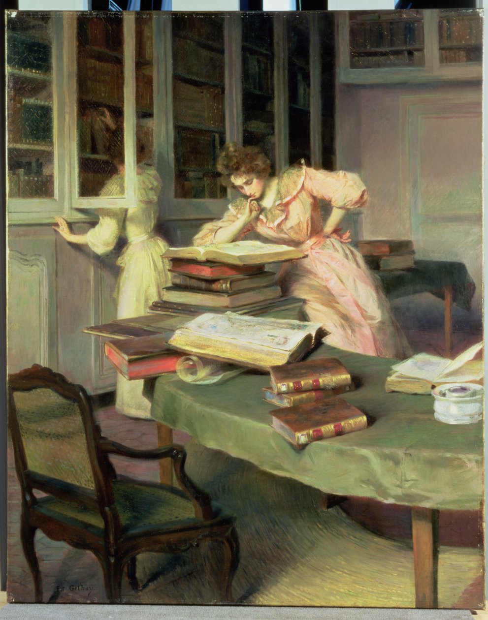 Eleganckie kobiety w bibliotece autorstwa Edouard Gelhay