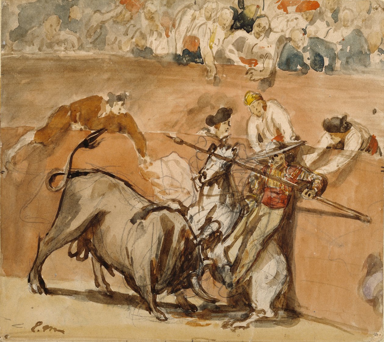 Walka byków, 1865 (akwarela nad grafitem) autorstwa Édouard Manet