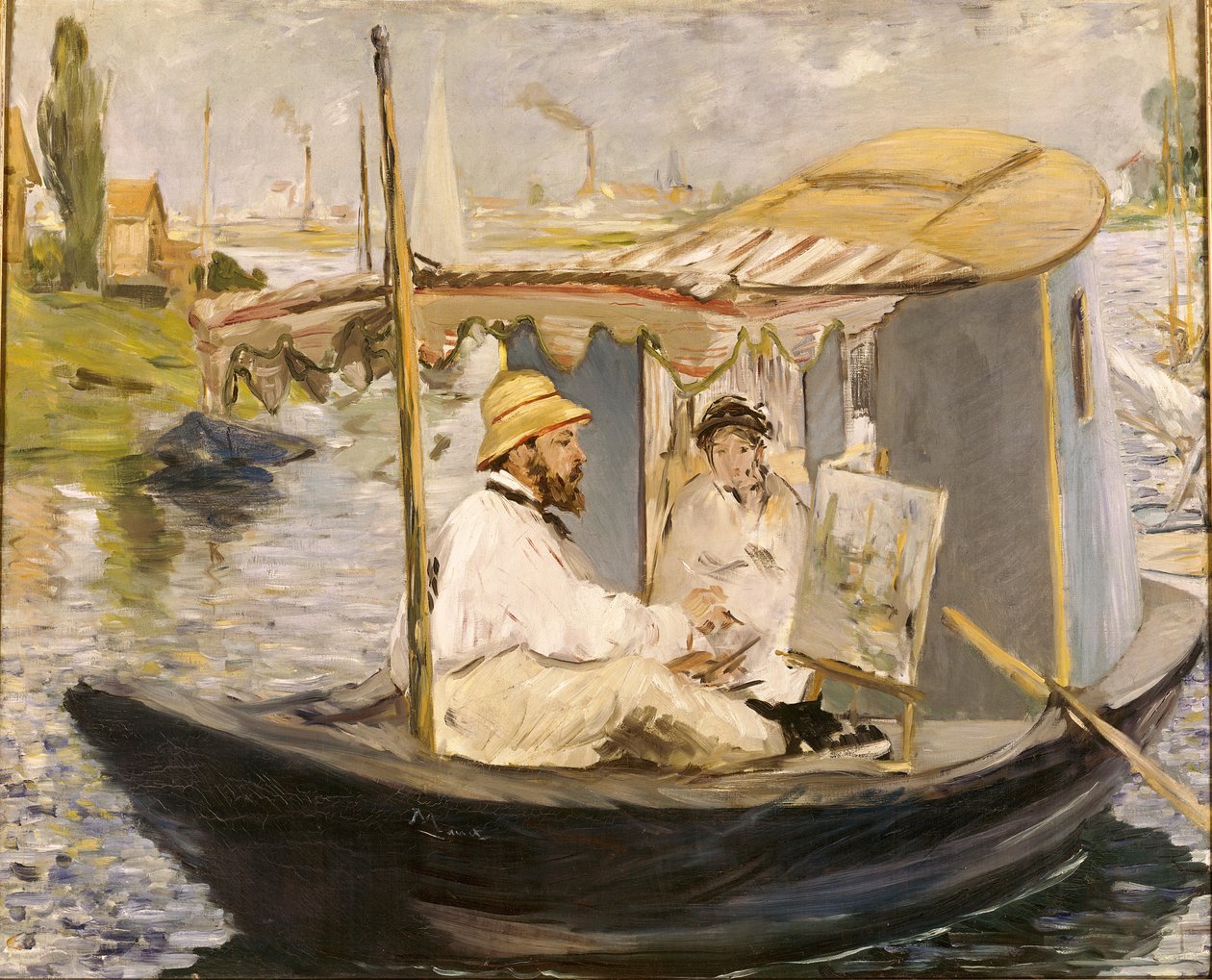 Claude Monet malujący w swojej łodzi studyjnej autorstwa Édouard Manet