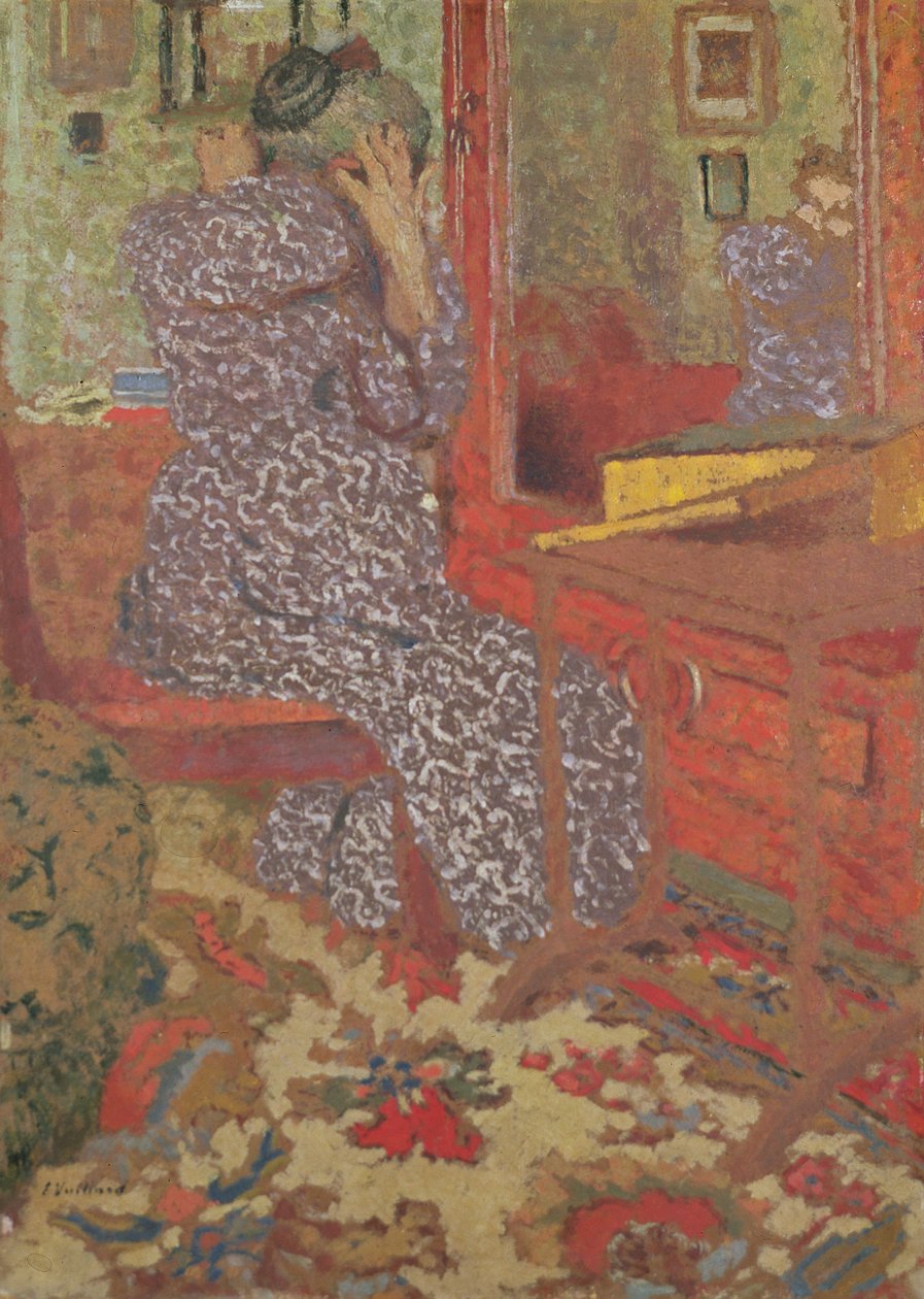 Madame Vuillard Układanie włosów, 1900 (tablica) autorstwa Edouard Vuillard