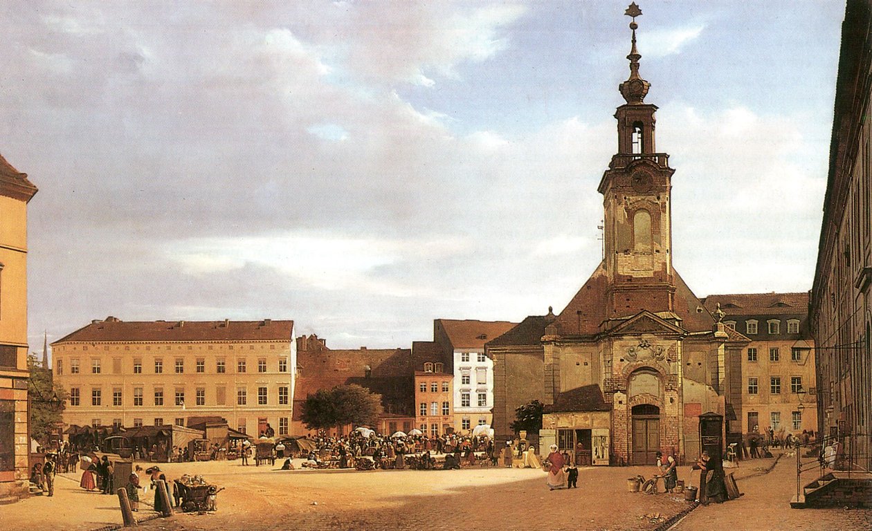 Rosyjski: "Spittelmarkt w Berlinie"
Niemiecki: Spittelmarkt autorstwa Eduard Gaertner
