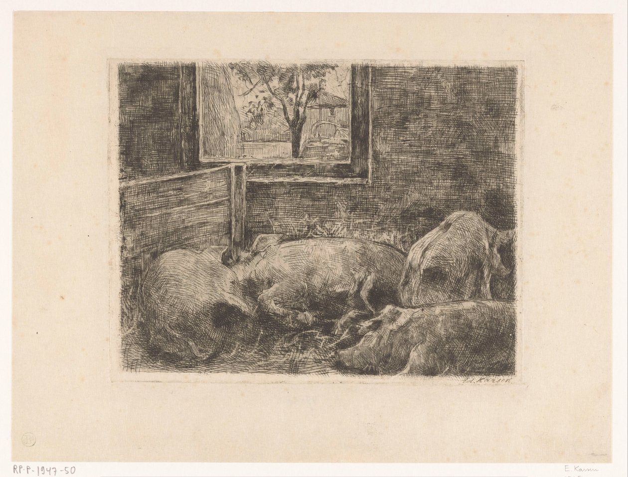 Świnie w stajni autorstwa Eduard Karsen (signed by artist)