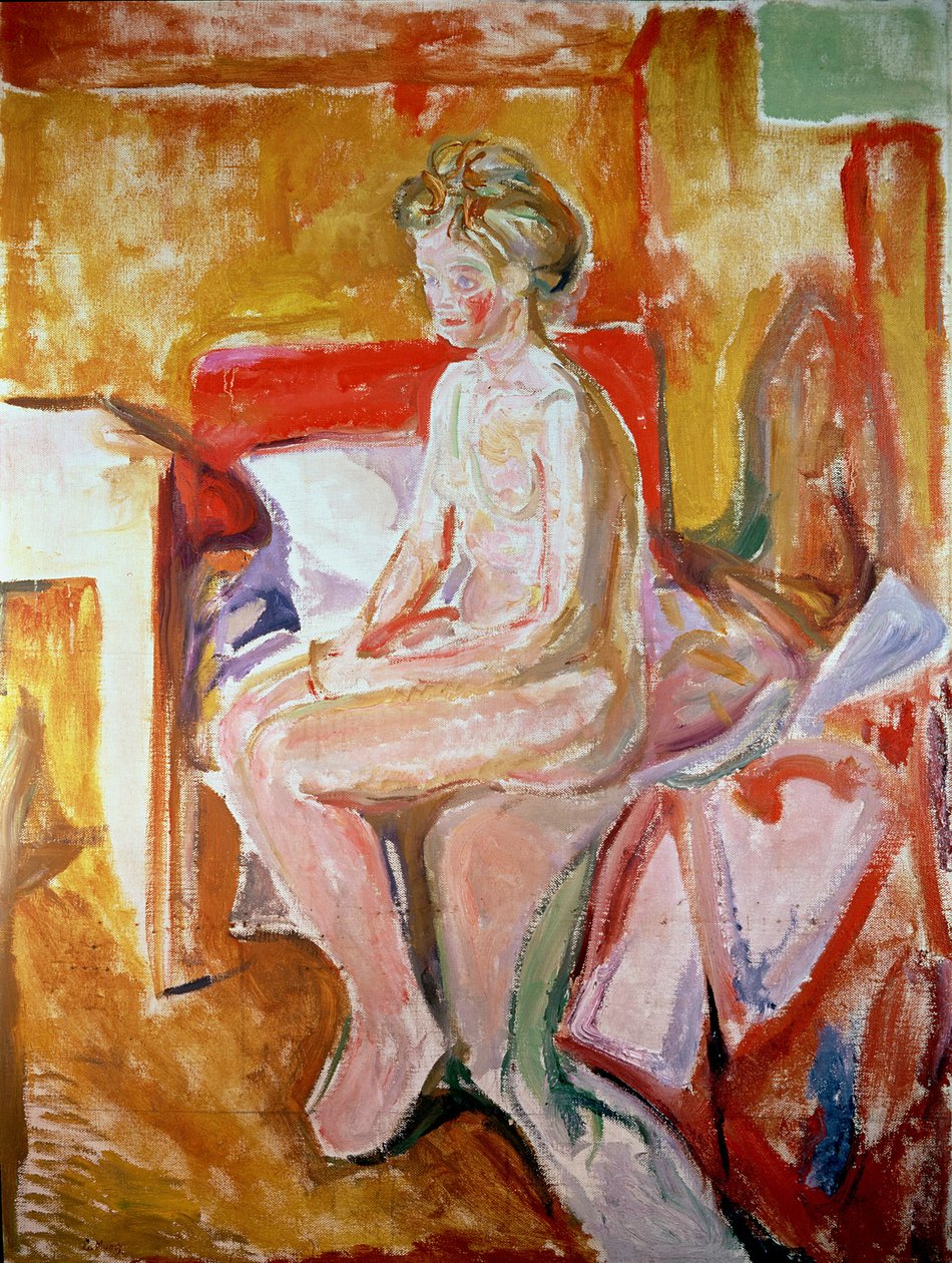 Dziewczyna siedząca na brzegu łóżka autorstwa Edvard Munch