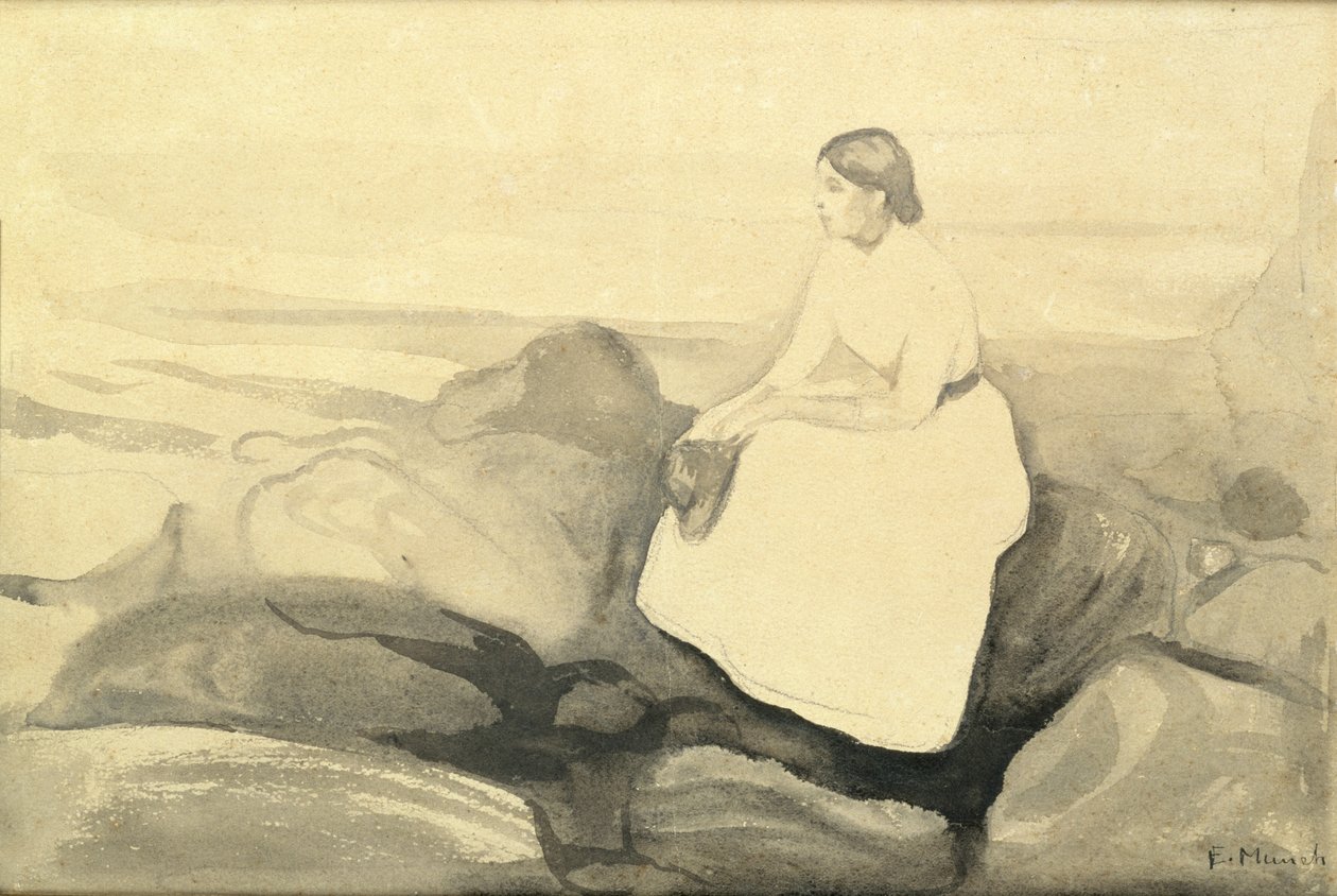 Inger on the Beach, ok. 1889 (toaleta i ołówek na papierze na kartonie) (zob. 24717) autorstwa Edvard Munch