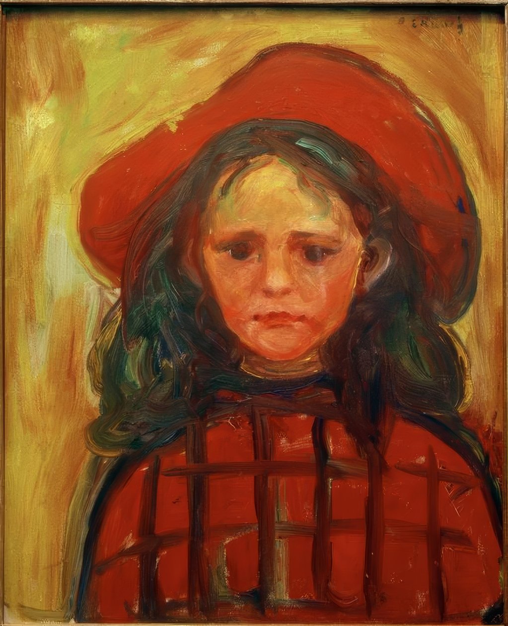 Dziewczyna w czerwonej sukience w kratkę i czerwonym kapeluszu autorstwa Edvard Munch