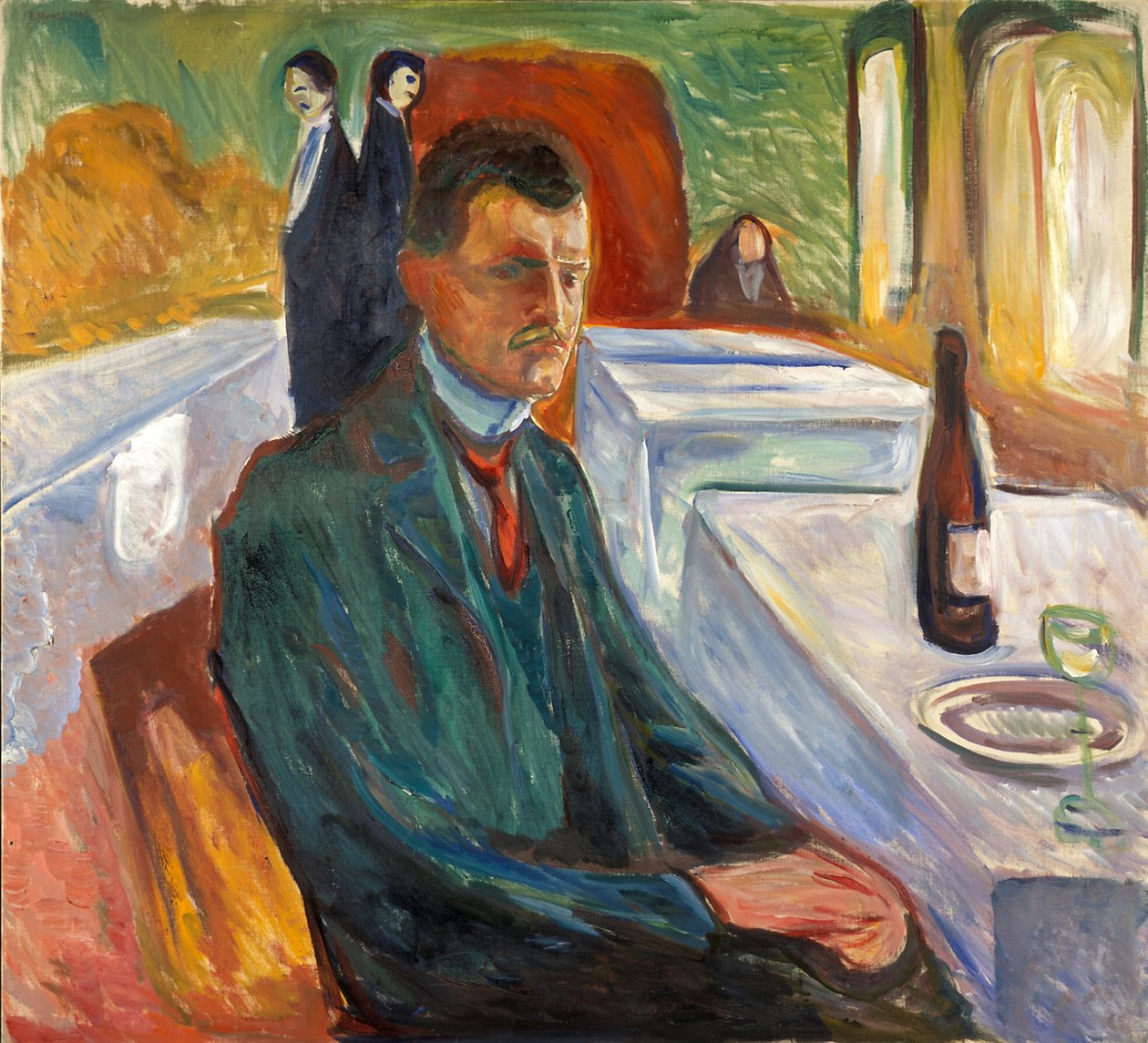 Autoportret z butelką wina autorstwa Edvard Munch