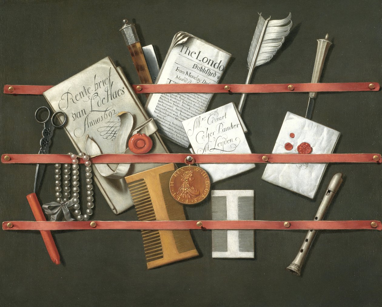 Martwa natura, stojak na listy, 1692 autorstwa Edwaert Colyer or Collier