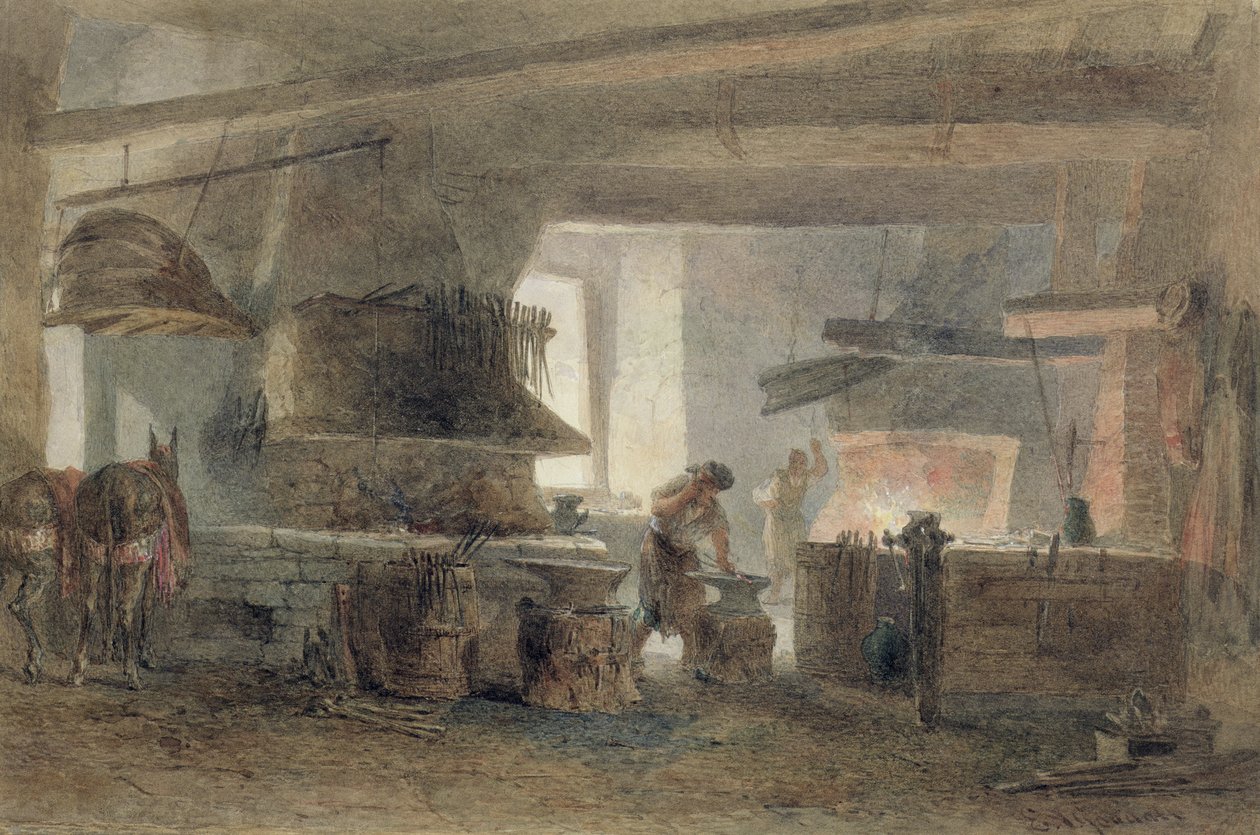Kuźnia w Sewilli (toaleta, długopis i atrament na papierze) autorstwa Edward Angelo Goodall