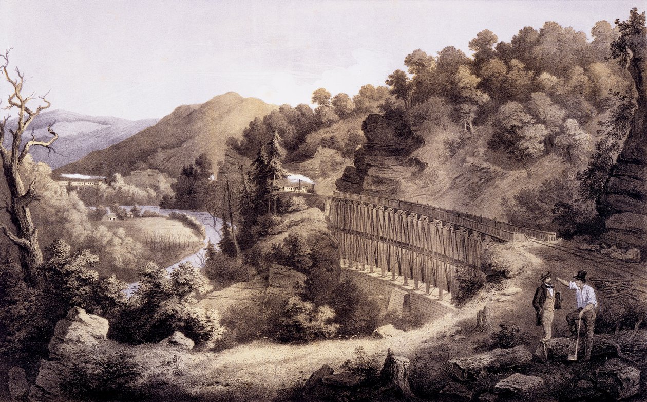 Wiadukt nad rzeką Cheat, z „Albumu Wirginii”, 1858 autorstwa Edward Beyer