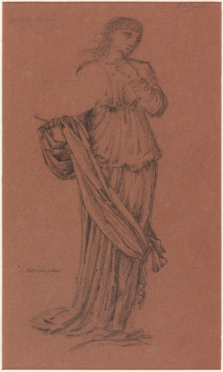 Kobieca postać niosąca miskę, studium dla „Księżyca” (węgiel i atrament na papierze (brązowy)) autorstwa Edward Burne Jones
