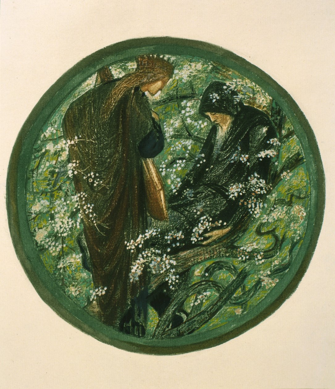Nimue Beguiling Merlin with Enchantment, płyta XV z "Księgi kwiatów" autorstwa Edward Burne Jones